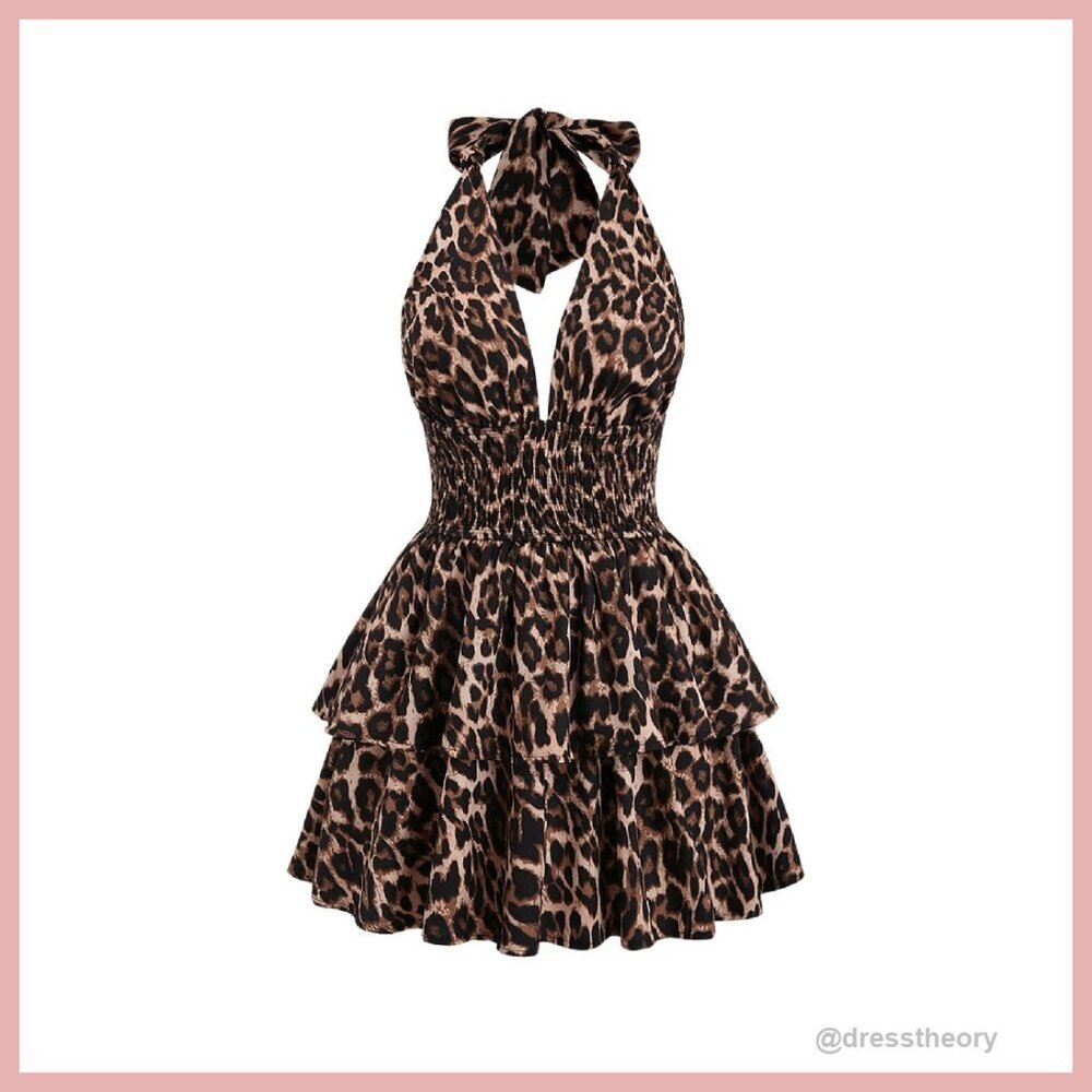Backless Halter Mini Dress Ruffle Y2K Deep V Neck Sleeveless